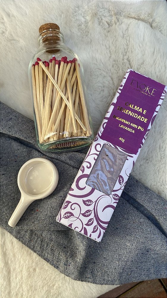 Combo Incenso em Pó + Potinho de Ceramica + Potinho com Fósforos