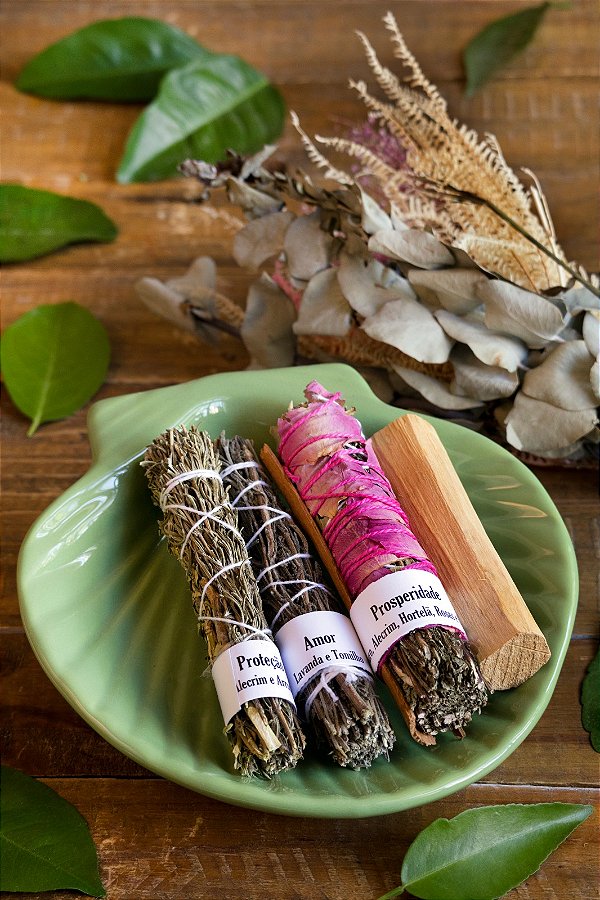 Combo Mini Incensos Naturais + Pratinho Médio Concha Verde