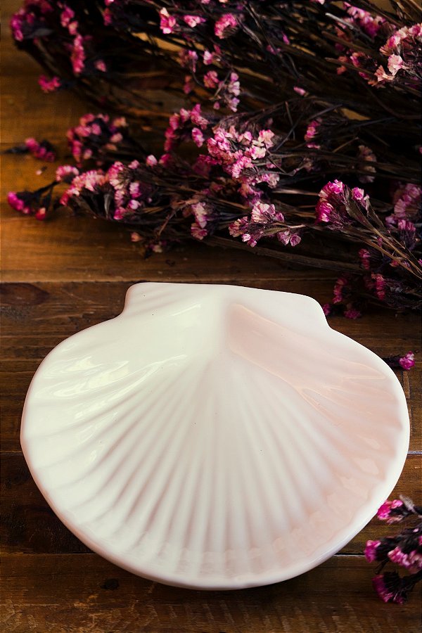 Prato Decorativo em Cerâmica - Concha Média Branco