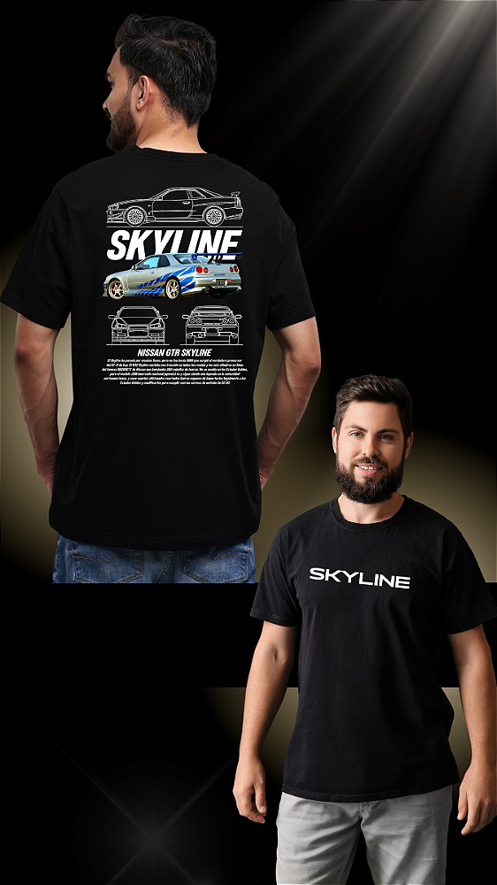 Camiseta Gearhead Preta Skyline 100% Algodão