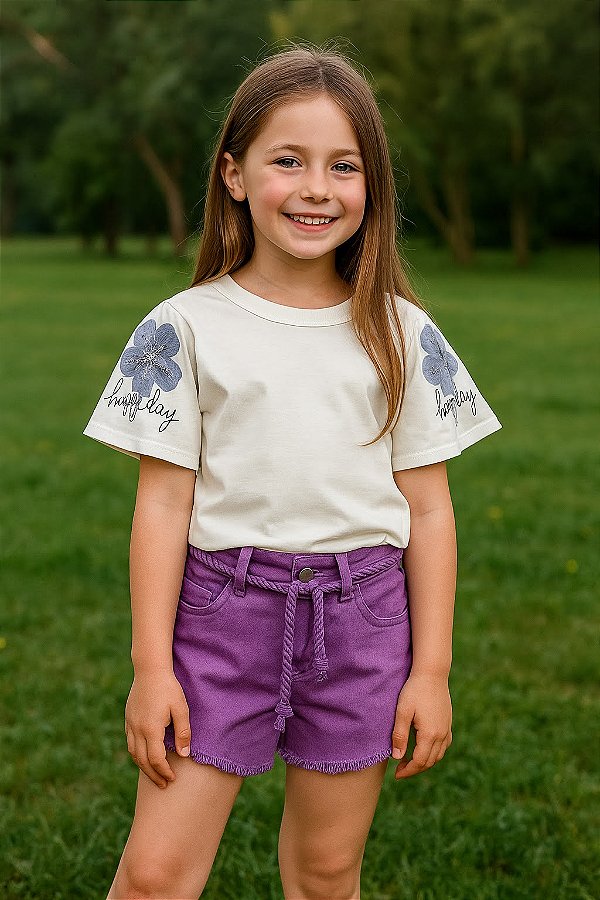 Conjunto short sarja e blusa bordada - Atena