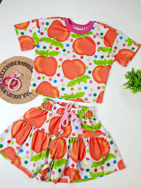 Conjunto Infantil de Frutinhas em Malha para Menina (Bel Maçã)