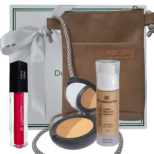 Kit MAKE - Batom Cherry, Base e Duo Compacto