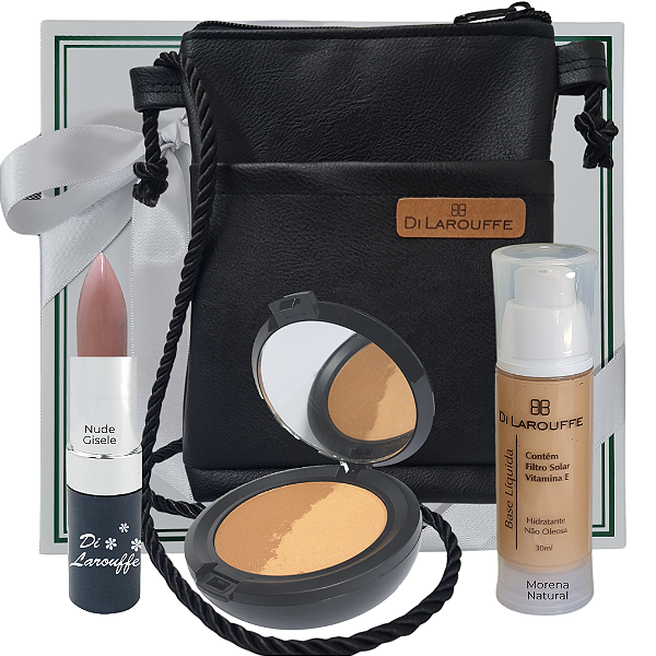 Kit MAKE - Batom Nude Gisele, Base e Duo Compacto