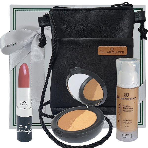 Kit MAKE - Batom Rosê Laura, Base e Duo Compacto