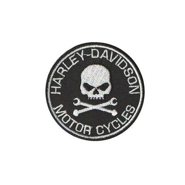 Patch Bordado Termocolante Harley Davidson Motor Cycles Branco