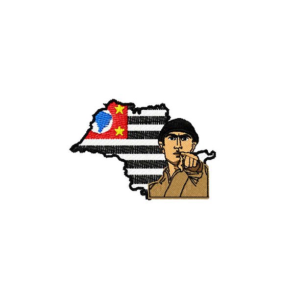 Patch Bordado Mapa de São Paulo com Bandeira de São Paulo Revolução de 1932 8,3 x 5,8 cm