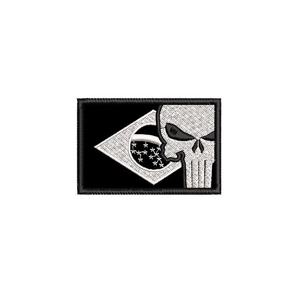 Patch Bordado CAVEIRA PUNISHER JUSTICEIRO BANDEIRA NEGATIVA 8 x 5