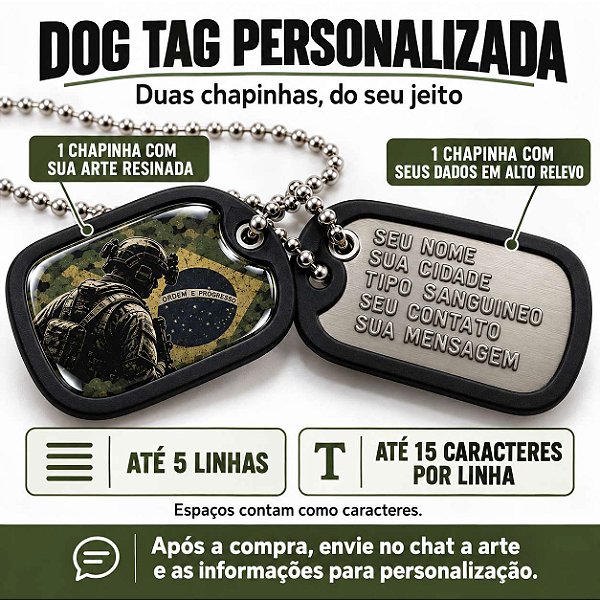 Colar Militar Dog Tag Personalizado Resinado e Alto Relevo