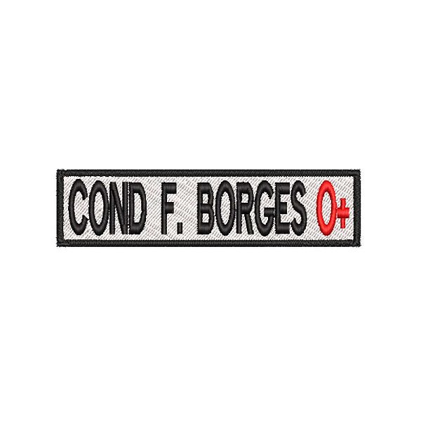 Sutache 2,5x10 com borda e tipo sanguineo e fecho de contato