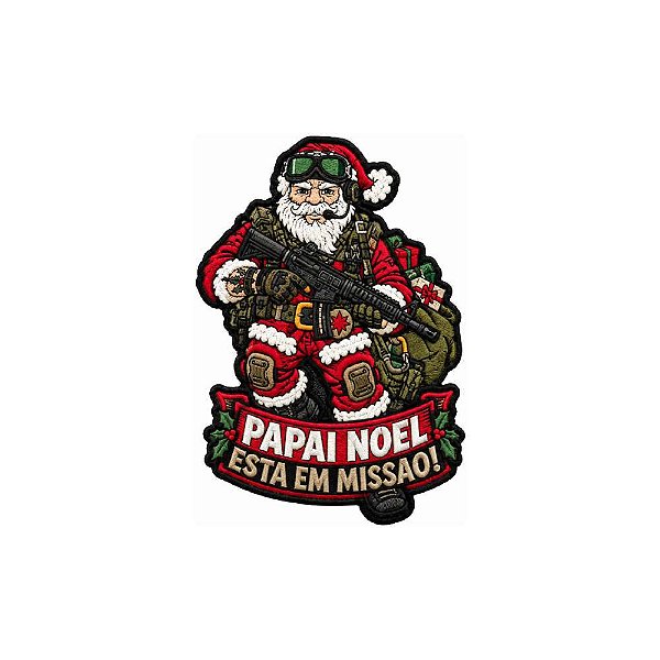 Patch Bordado Papai Noel Está em Missão 10 x 7 CM