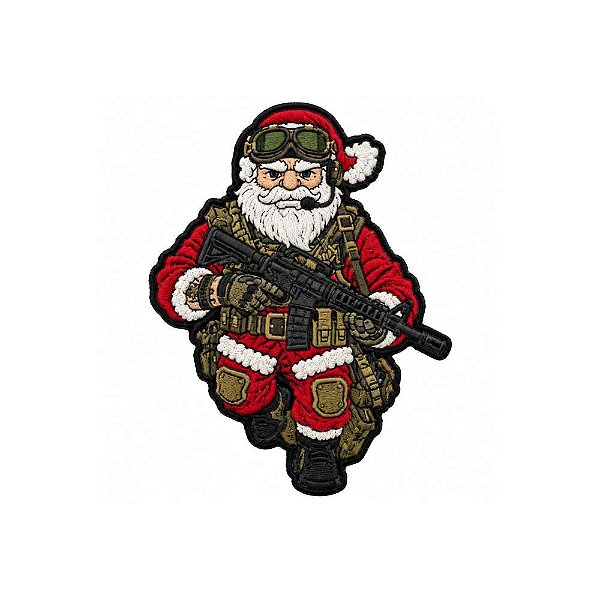 Patch Bordado Papai Noel Militar 10 x 7,7 CM