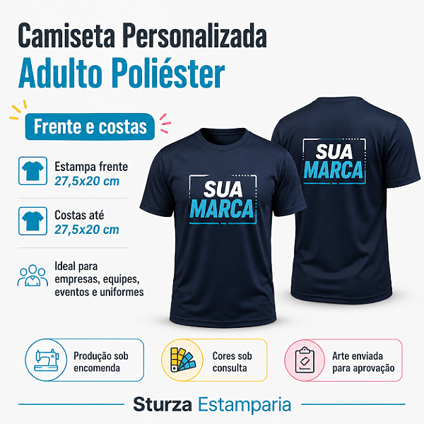 Camiseta Personalizada Adulto Poliéster Frente e Costas
