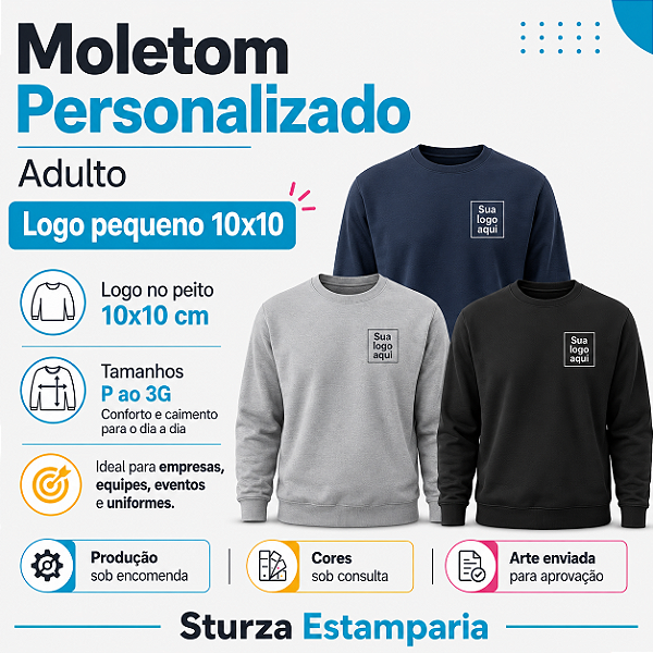 Blusão Moletom Personalizado Adulto com Logo Pequeno 10x10