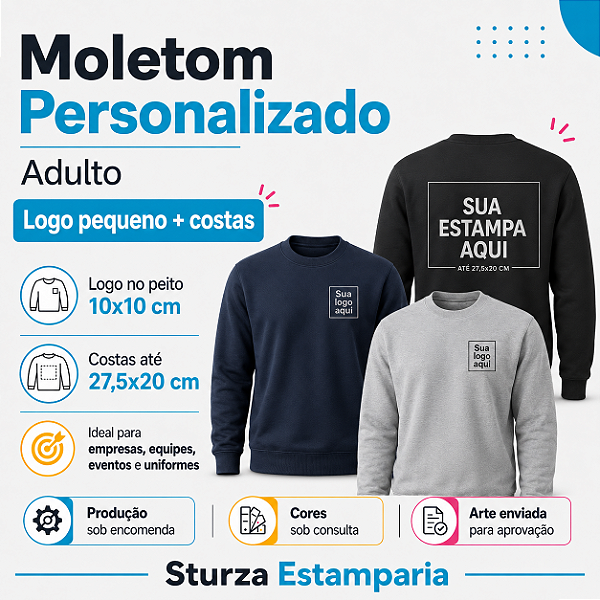 Blusão Moletom Personalizado Adulto com Logo Pequeno + Costas