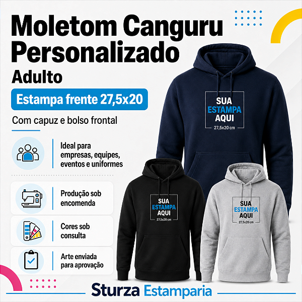 Moletom Canguru Personalizado Adulto com Estampa Frente 27,5x20