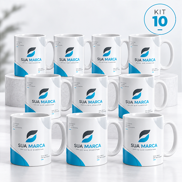 Kit 10 Canecas de Cerâmica Branca Personalizadas