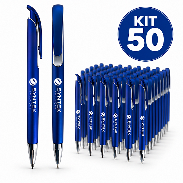 Kit 50 Canetas Plásticas Ref. 13830B Personalizadas