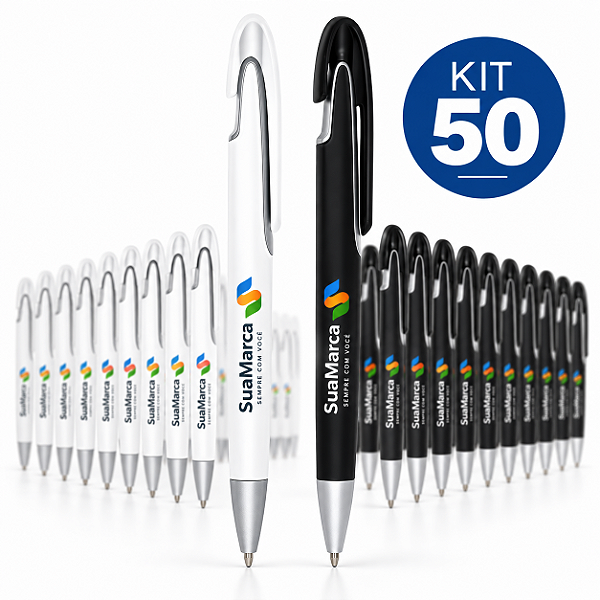 Kit 50 Canetas Plásticas Ref. 5984 Personalizadas