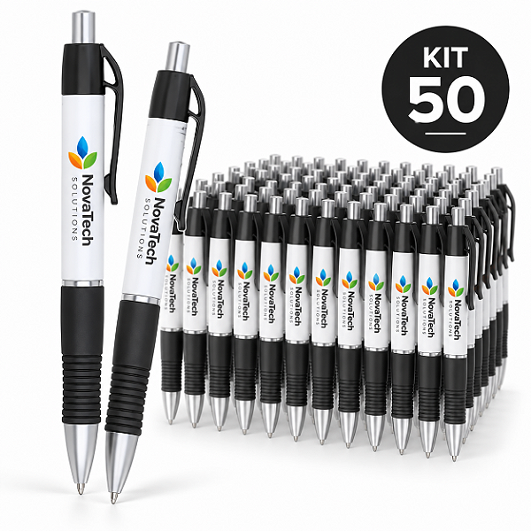 Kit 50 Canetas Plásticas Ref. 3011C Personalizadas