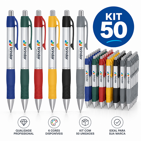 Kit 50 Canetas Plásticas Ref. 3011D Personalizadas