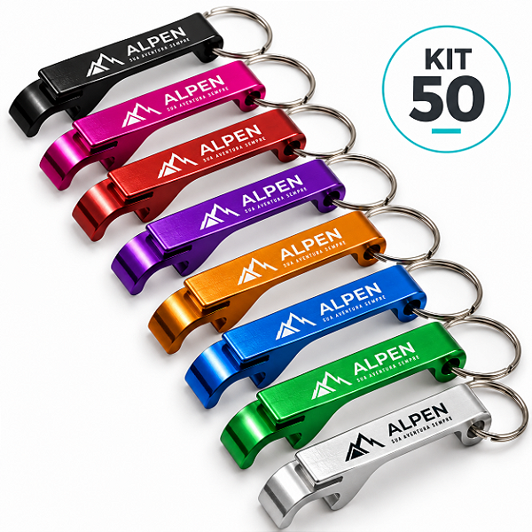 Kit 50 Chaveiros Abridores de Metal Personalizados