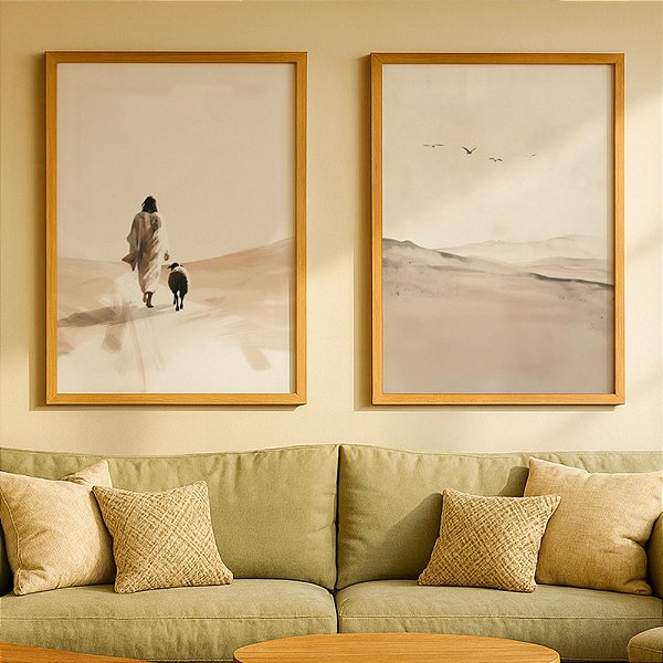 Kit 2 Quadros Jesus a Ovelha e as Aves