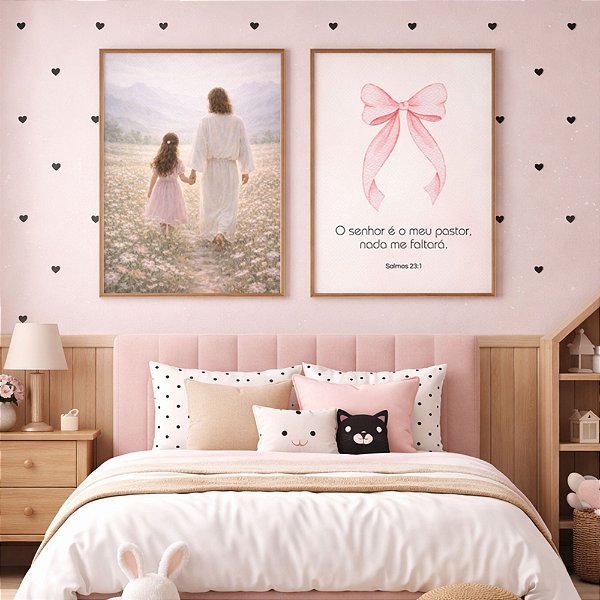 Kit 2 Quadros Infantil Menina O Meu Pastor
