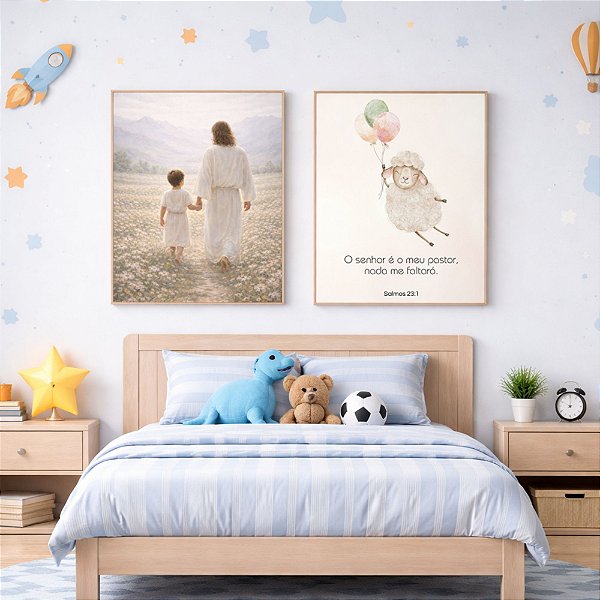 Kit 2 Quadros Infantil Menino O Meu Pastor