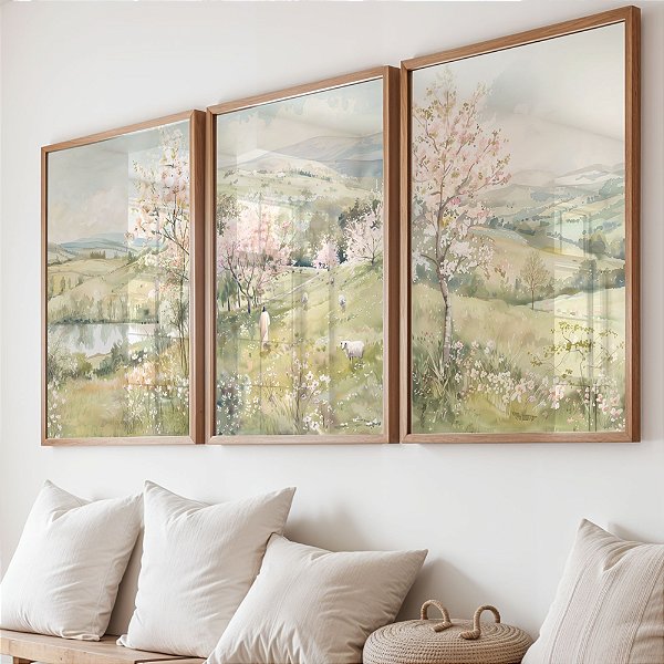 Kit 3 Quadros Meu Pastor Pastos Verdejantes Lago