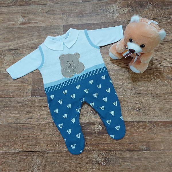 Salopete e body com bordado de Urso