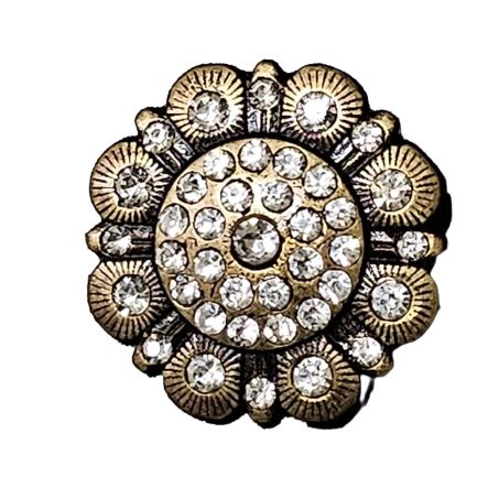 Aplique rebite Flor A4 strass OURO VELHO 3cm EM 4447