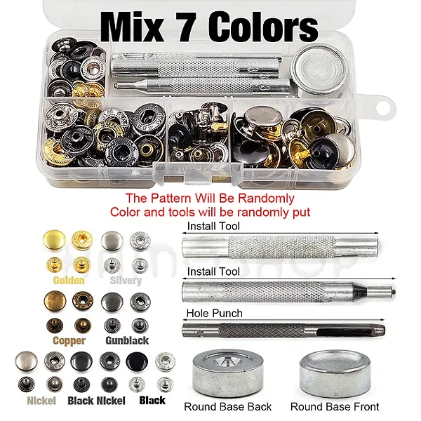 Kit botão  colchete com aplicador 25 conjuntos mix color