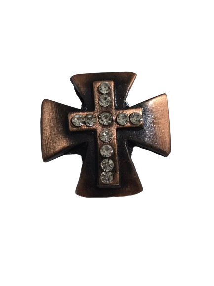 Aplique rebite A5 Cruz strass 3cm cobre velho