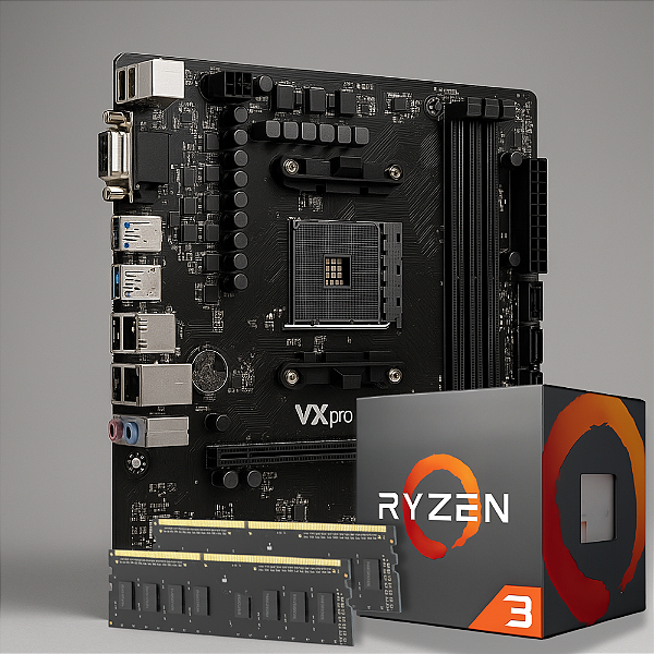 Kit AMD Ryzen 3 3200G + Placa Mãe B450 + Memória 16 DDR4