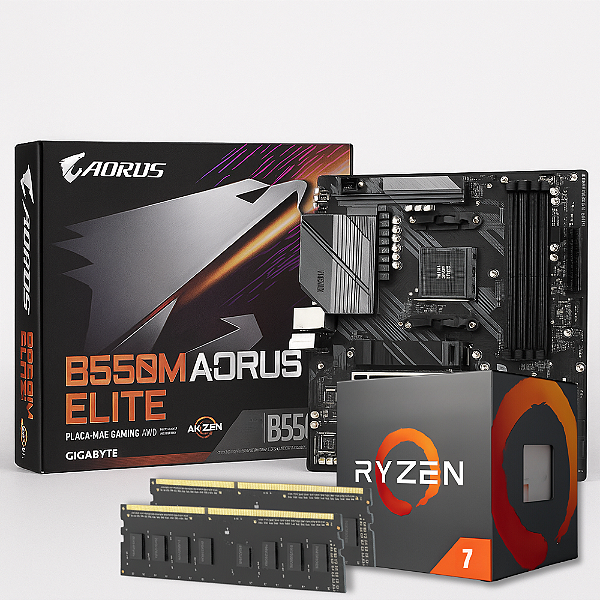 Kit AMD Ryzen 7 5700X + Placa Mãe B550M Aorus Elite AX + Memória 16 DDR4