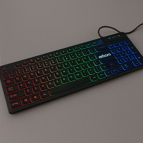 Teclado Gamer Multimídia RGB 107 Teclas ABNT II- Exbom