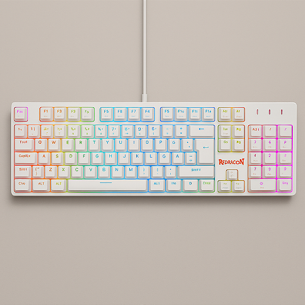 Teclado Óptico Gamer Redragon Surara Pro RGB Switch Azul ABNT2 Lunar White