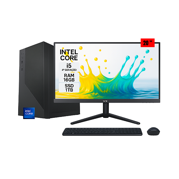 Computador Completo Intel Core i5 4ª Geração | 16GB RAM | SSD 1TB | Monitor 20”