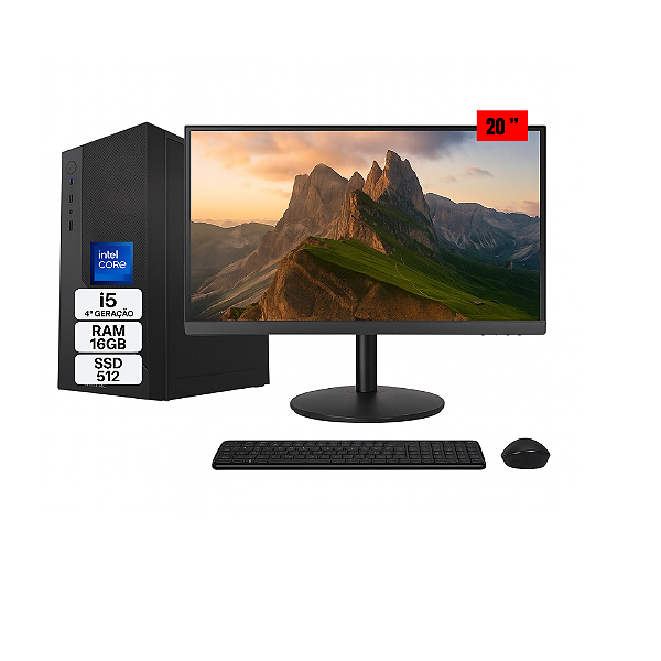 Computador Completo Intel Core i5 4ª Geração | 16GB RAM | SSD 512GB | Monitor 20” – Desempenho e Velocidade para Trabalho e Estudos