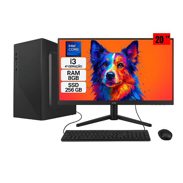 Computador Completo Intel Core i3 4ª Geração | 8GB RAM | SSD 256GB | Monitor 20”