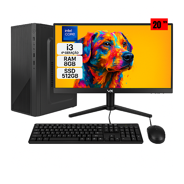 Computador Completo Intel Core i3 4ª Geração | 8GB RAM | SSD 512GB | Monitor 20