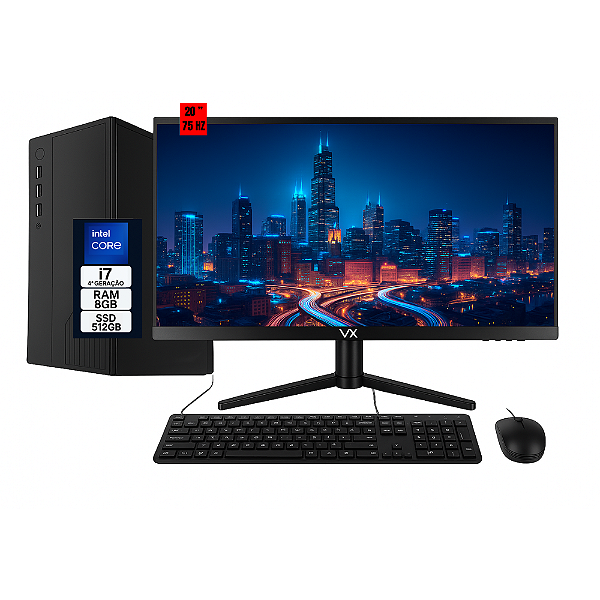 Computador Completo Intel Core i7 4ª Geração | 8GB RAM | SSD 512GB | Monitor 20” | 75Hz