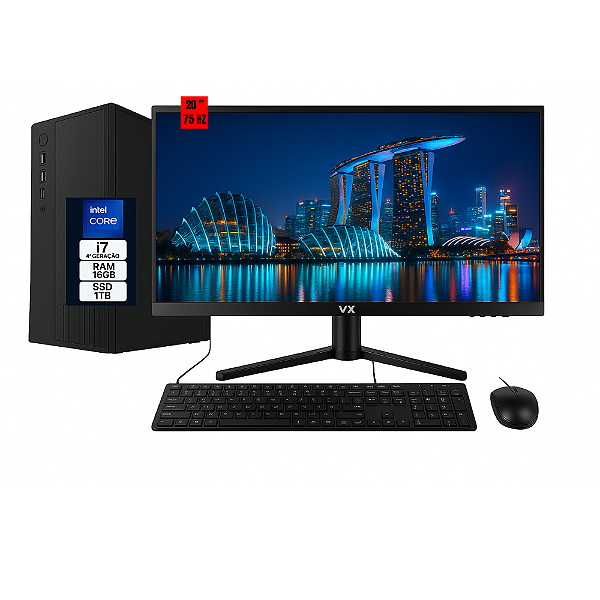 Computador Completo Intel Core i7 4ª Geração | 16GB RAM | SSD 1TB | Monitor 20” | 75Hz