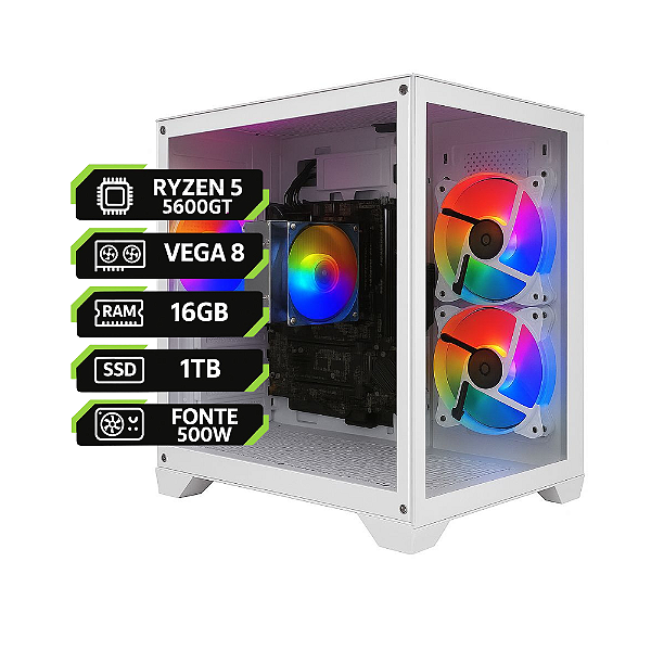 PC Gamer Ryzen 5 5600GT | Vega 7 Integrada | 16 GB RAM | SSD 1 TB | Fonte 500 W | Gabinete White