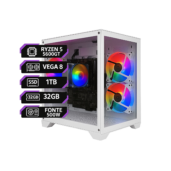 PC Gamer Ryzen 5 5600GT | Vega 7 Integrada | 32 GB RAM | SSD 1 TB | Fonte 500 W | Gabinete White