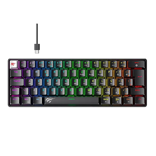Teclado Mecânico Gamer Havit GT-KB11L RGB 60% ABNT2 Switch Azul USB-C