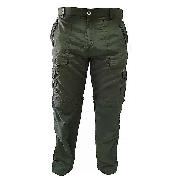 Calça de pesca Presa Viva Vira bermuda 08 Bolsos C/ Ziper Poliamida Verde Militar XG