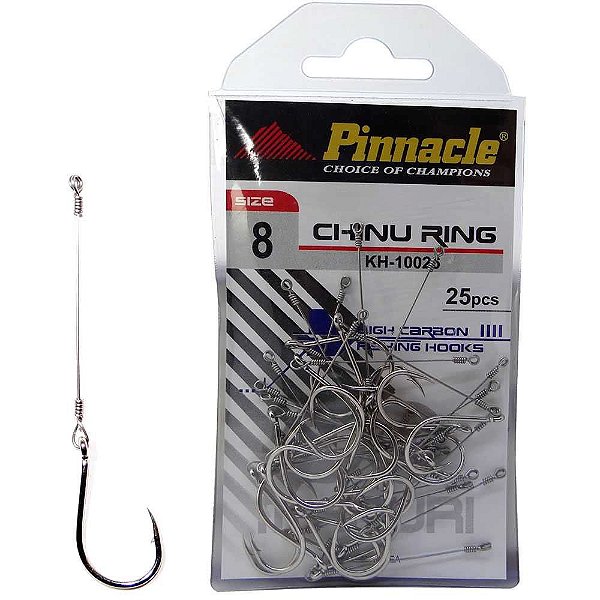 Anzol Pinnacle Encastoado Chinu Ring Nickel N.8 com 25 unidades