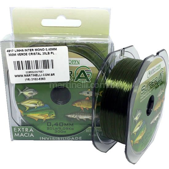 Linha Intergreen Super A monofilamento 0,52mm 13lbs 300m - cor: verde cristal